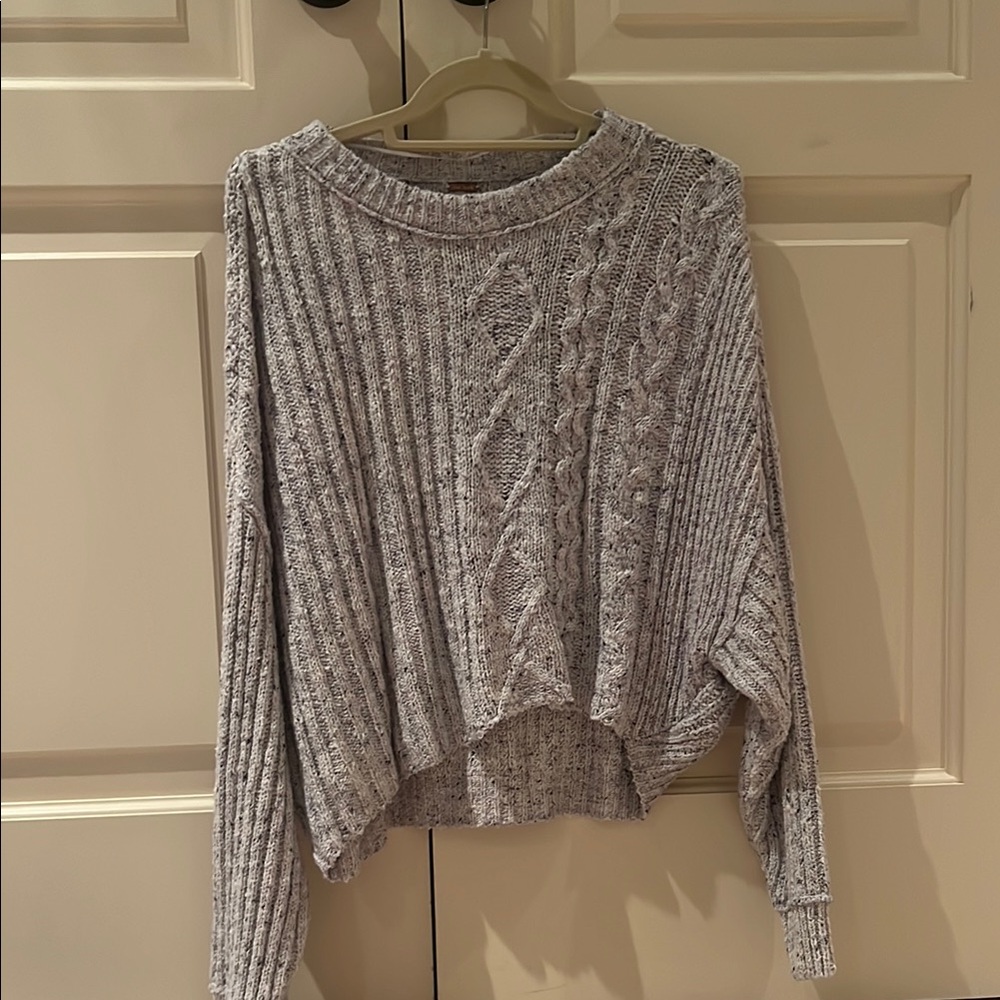 Free People Gray Crew Neck Cable Knit Sweater